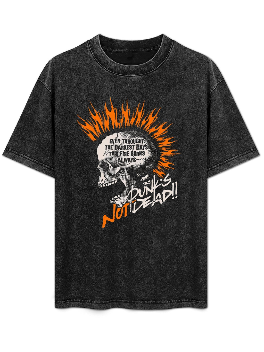 Vintage Washed Punk Skull Flame Graphic T-Shirt
