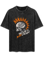 Vintage Washed Punk Skull Flame Graphic T-Shirt