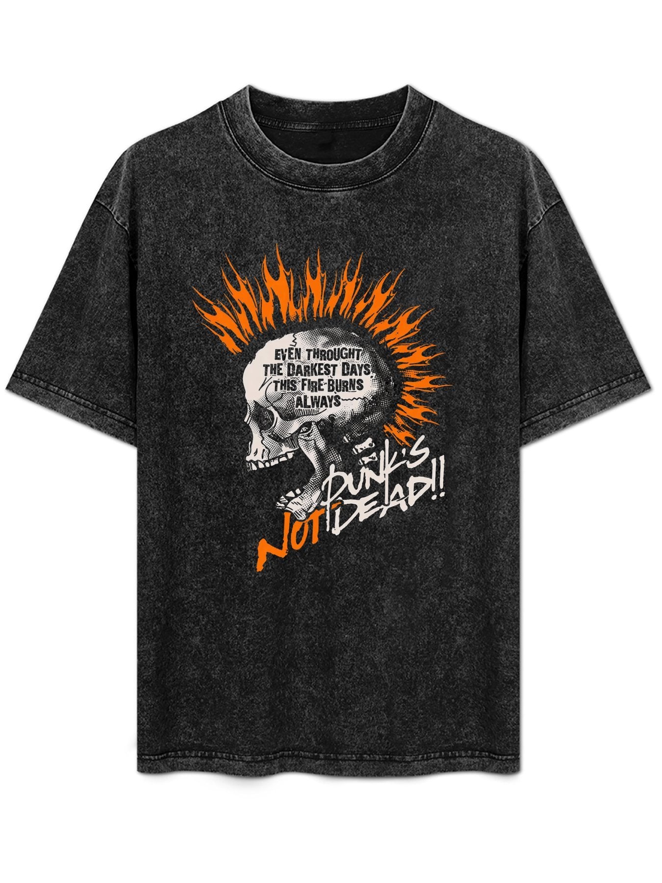 Vintage Washed Punk Skull Flame Graphic T-Shirt