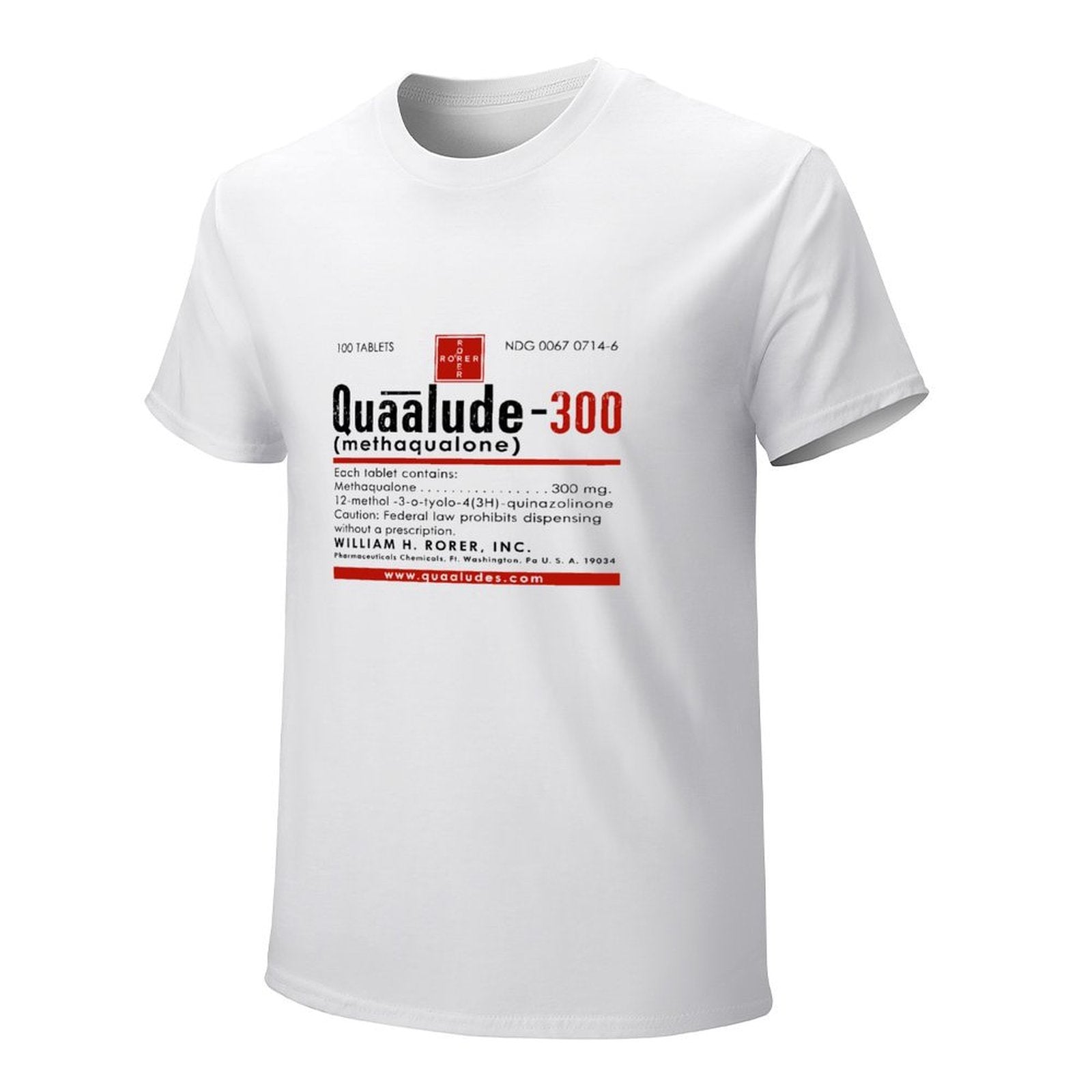 Quaalude 300 Vintage Label Graphic White T-Shirt