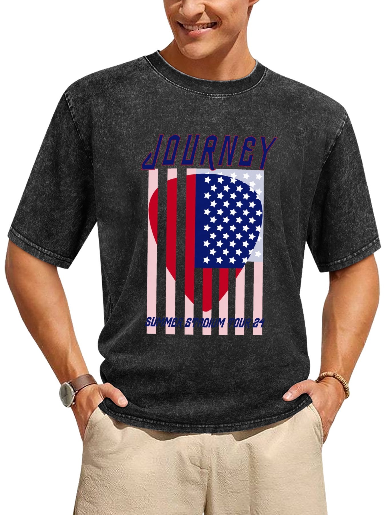 Journey Summer Stadium Tour 2024 American Flag Graphic T-Shirt