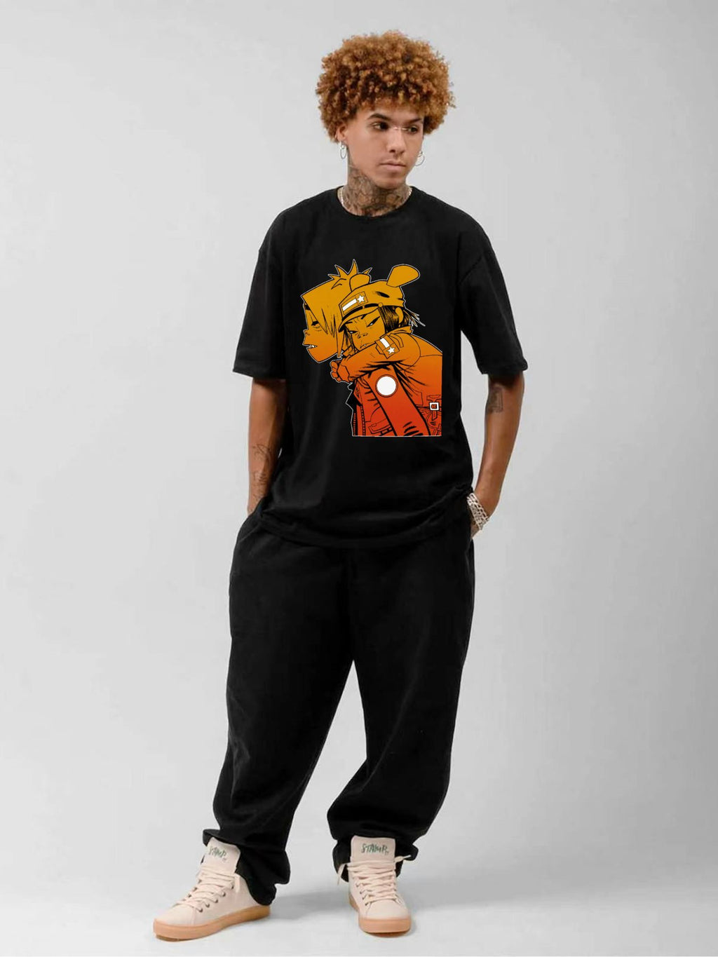 Gorillaz Noodle & 2D Orange Graphic T-Shirt