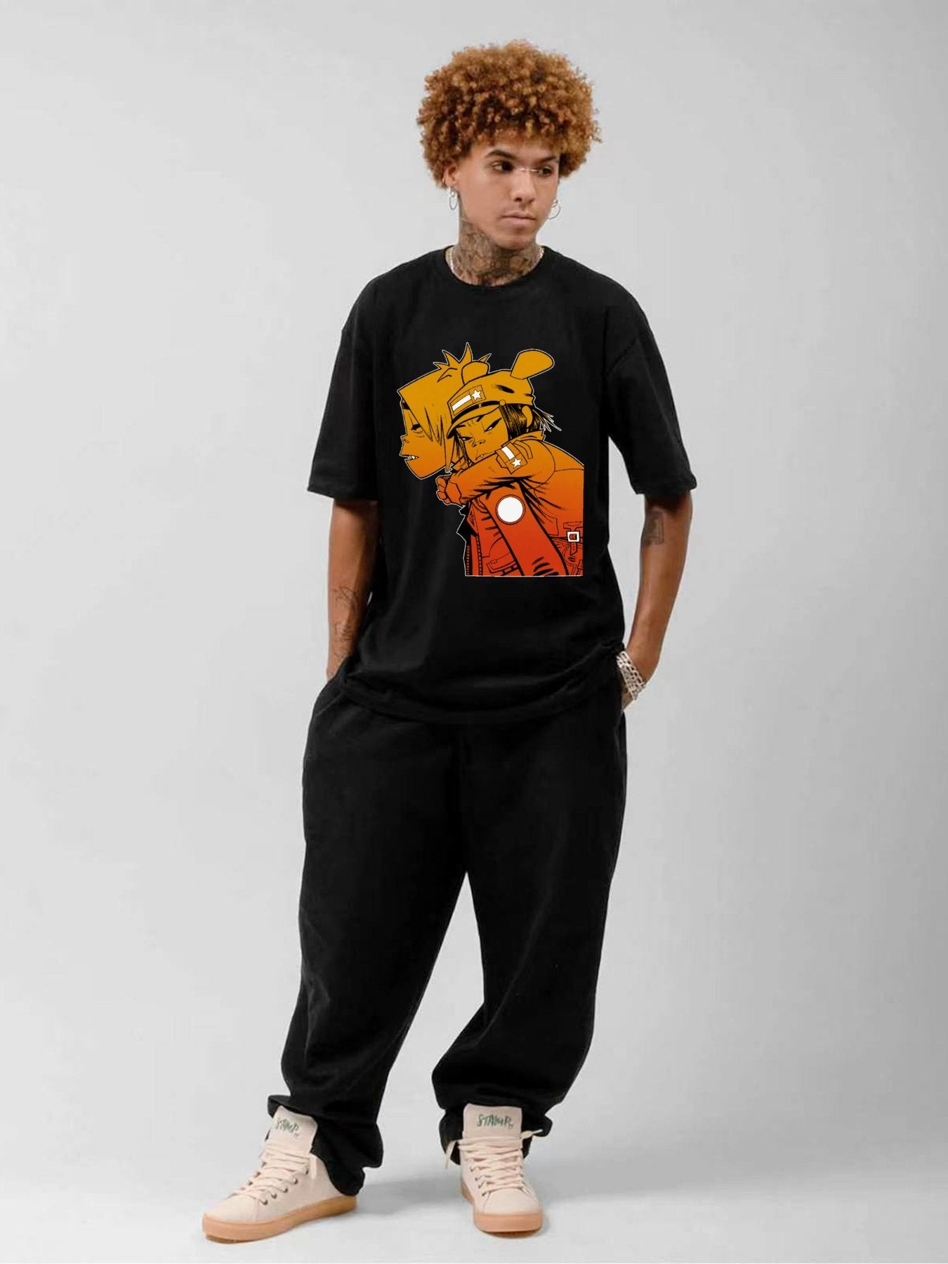 Gorillaz Noodle & 2D Orange Graphic T-Shirt