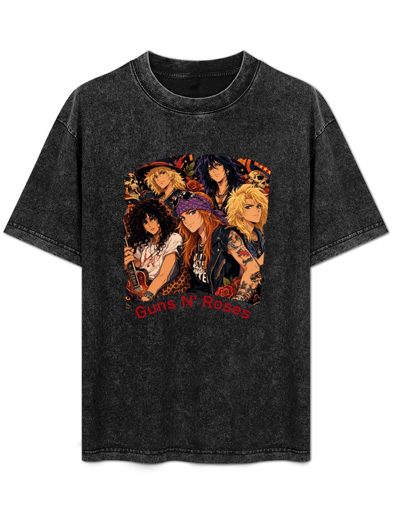 Vintage Washed Guns N' Roses Anime Band Graphic T-Shirt