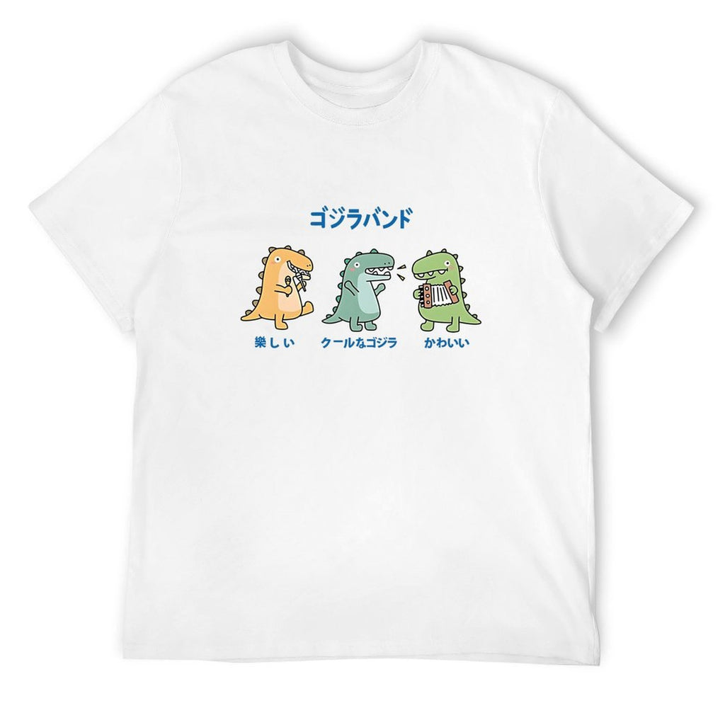 Cartoon Dinosaur Band Graphic Black T-Shirt