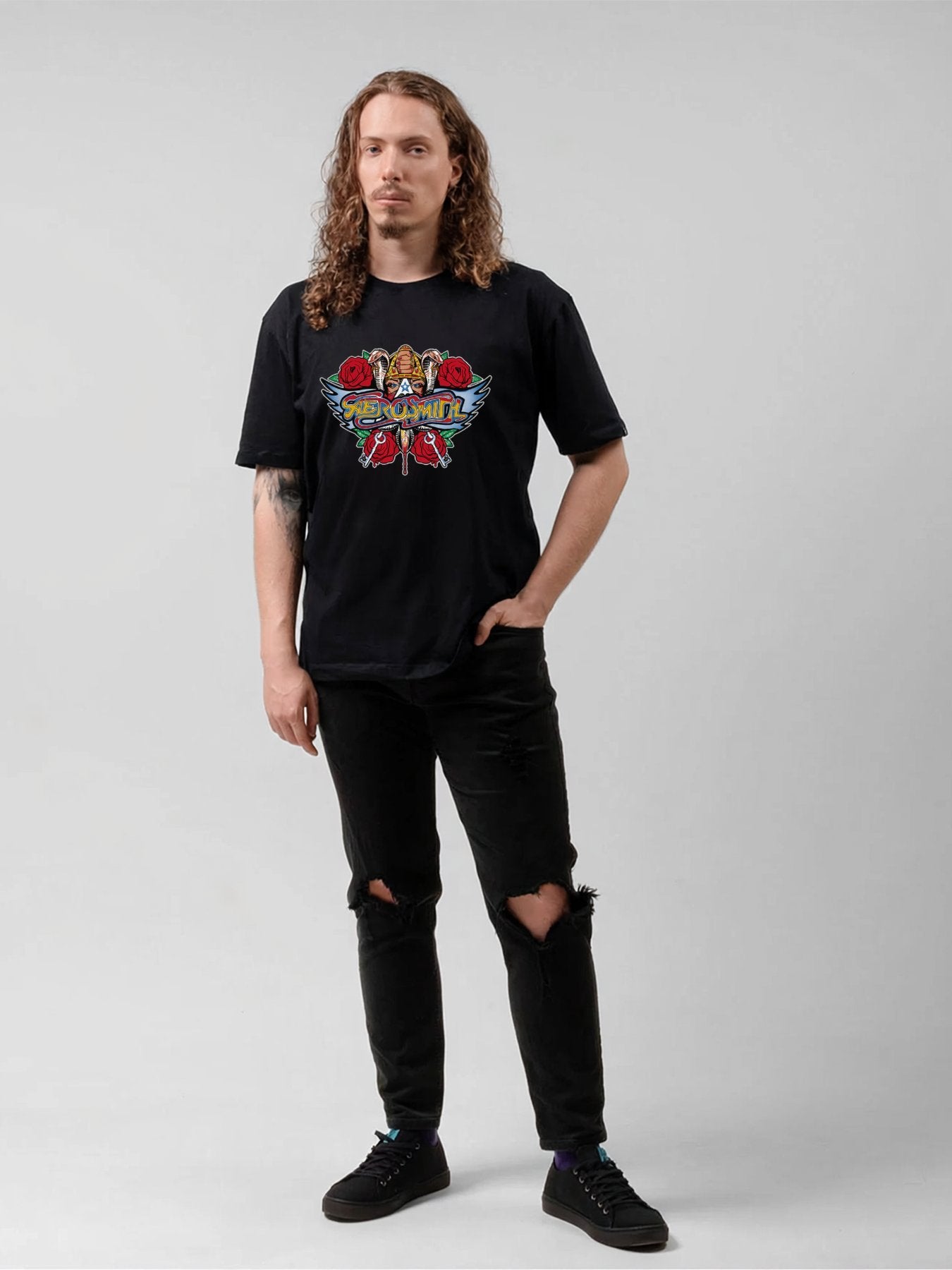 Aerosmith Rose Snake Winged Logo Graphic T-Shirt