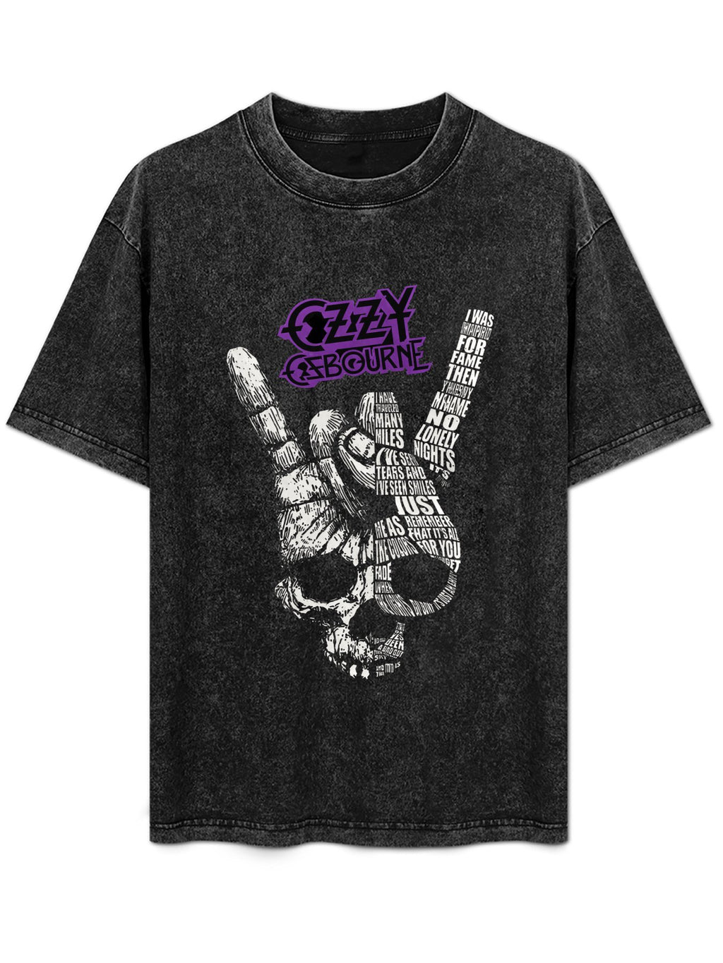 Vintage Washed Ozzy Osbourne Typography Rock Hand Graphic T-Shirt