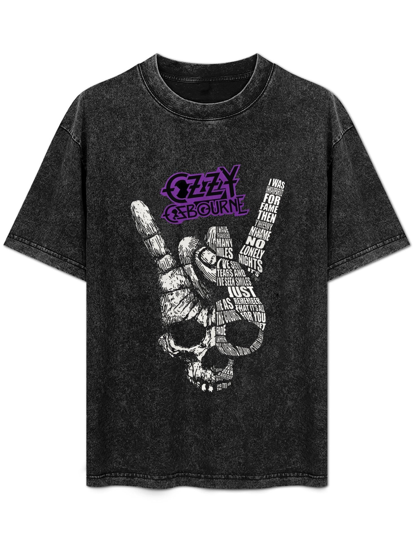 Vintage Washed Ozzy Osbourne Typography Rock Hand Graphic T-Shirt
