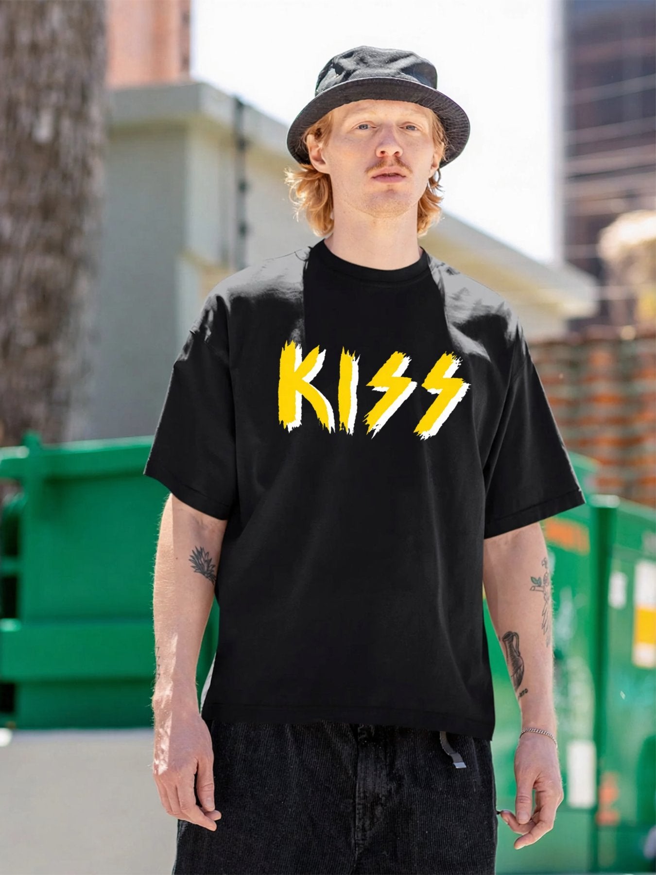 KISS Yellow Brushstroke Logo Graphic T-Shirt