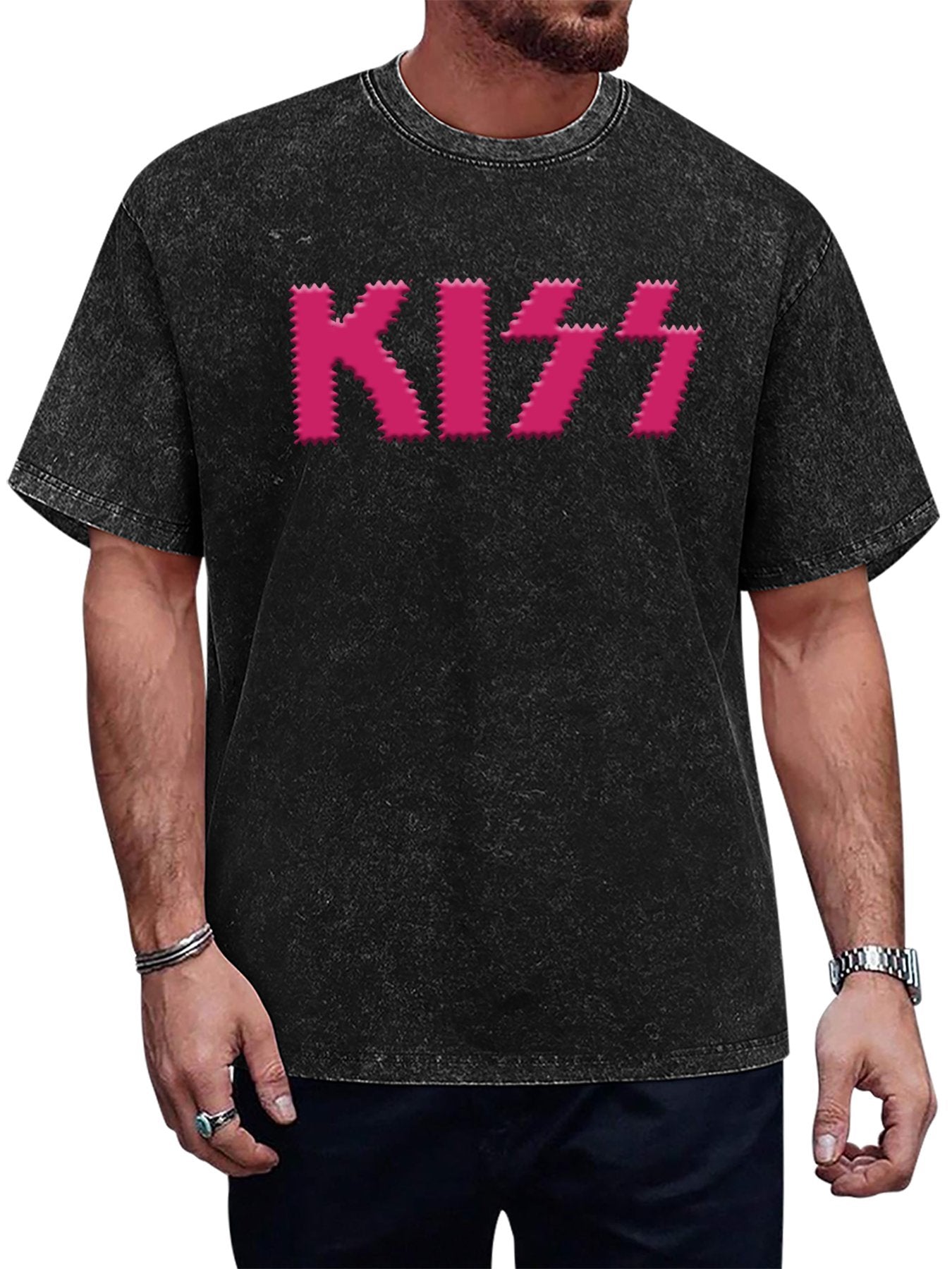 Vintage Washed KISS Pink Logo Graphic T-Shirt Main image