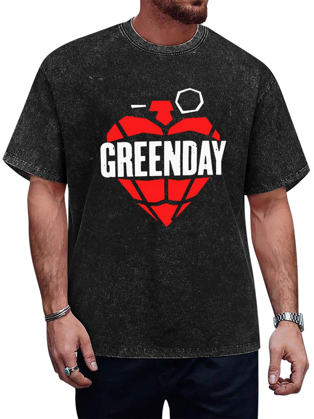 Vintage Washed Green Day Heart Grenade Graphic T-Shirt