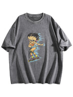 Cartoon Roller Skater Graphic Washed T-Shirt
