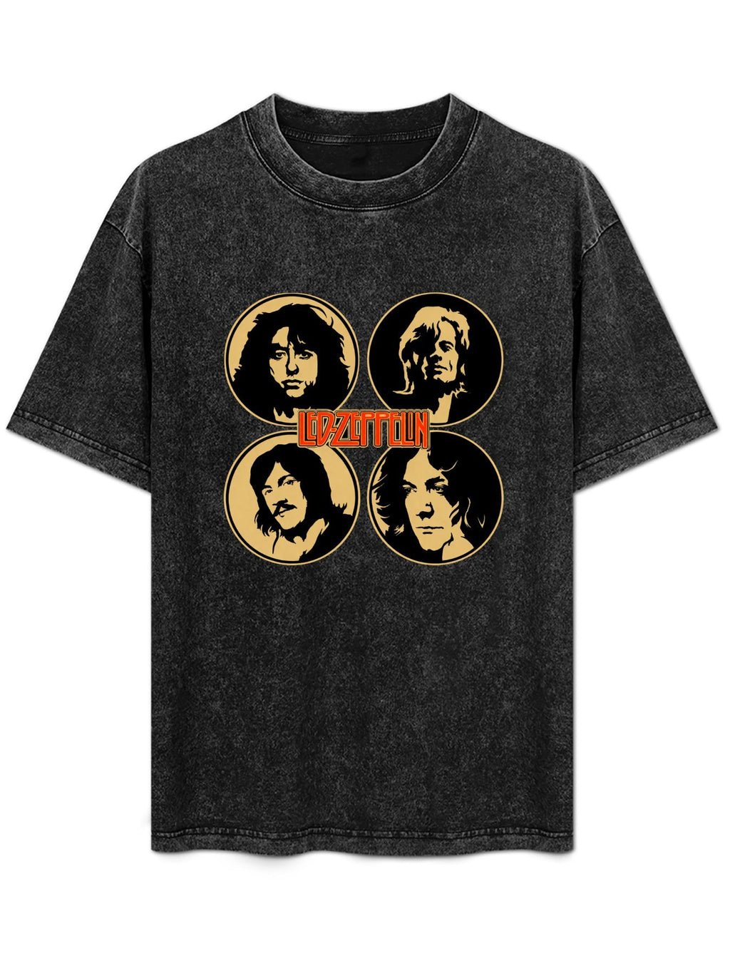 Vintage Washed Led Zeppelin Band Portrait Graphic T-Shirt