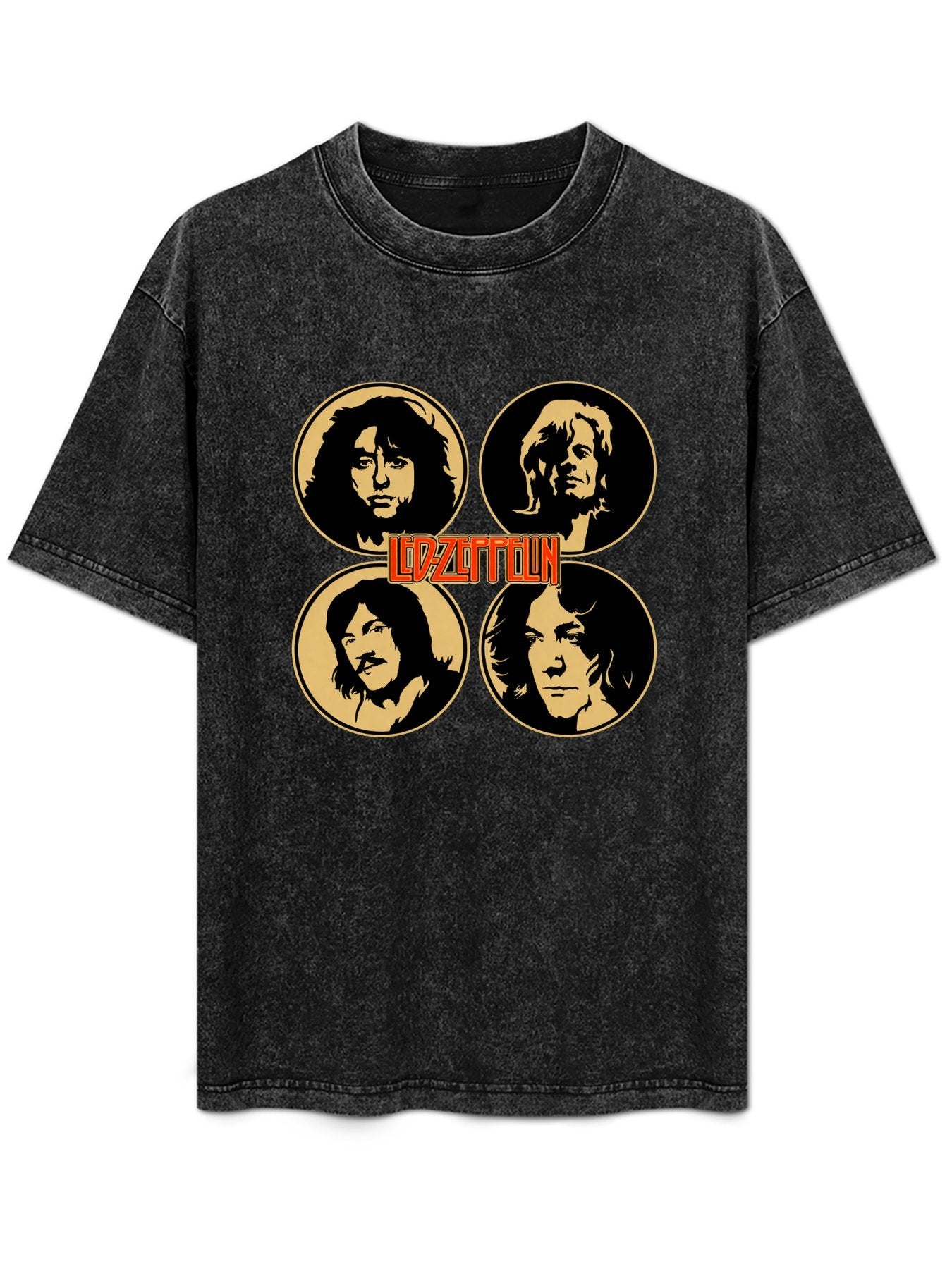 Vintage Washed Led Zeppelin Band Portrait Graphic T-Shirt