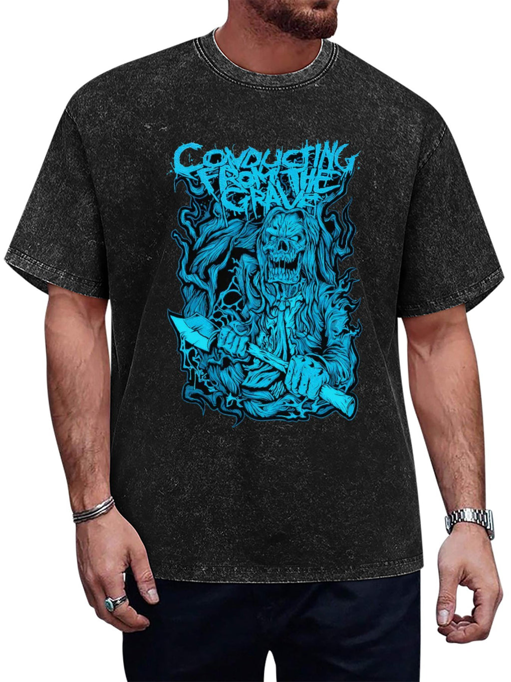 Vintage Washed Converging From the Grave Skeleton Graphic T-Shirt