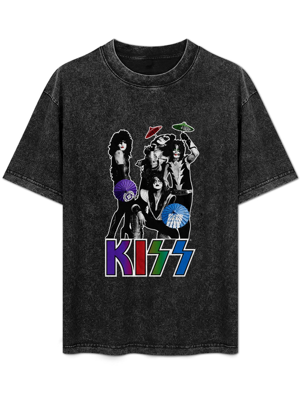 KISS Colorful Parasol Band Portrait Graphic T-Shirt