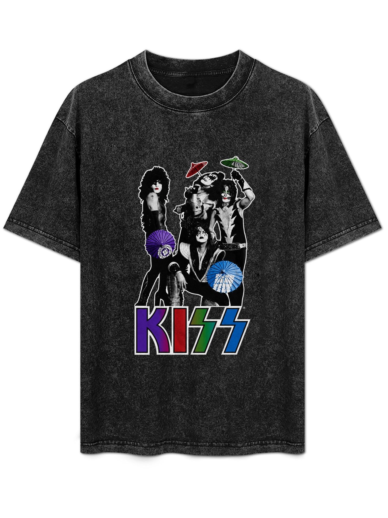 KISS Colorful Parasol Band Portrait Graphic T-Shirt