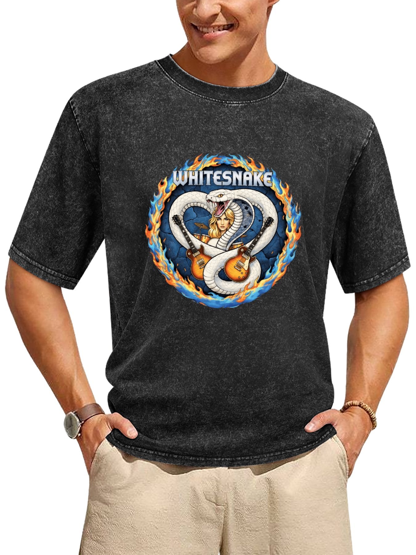 Vintage Washed Whitesnake Fire Ring Graphic T-Shirt