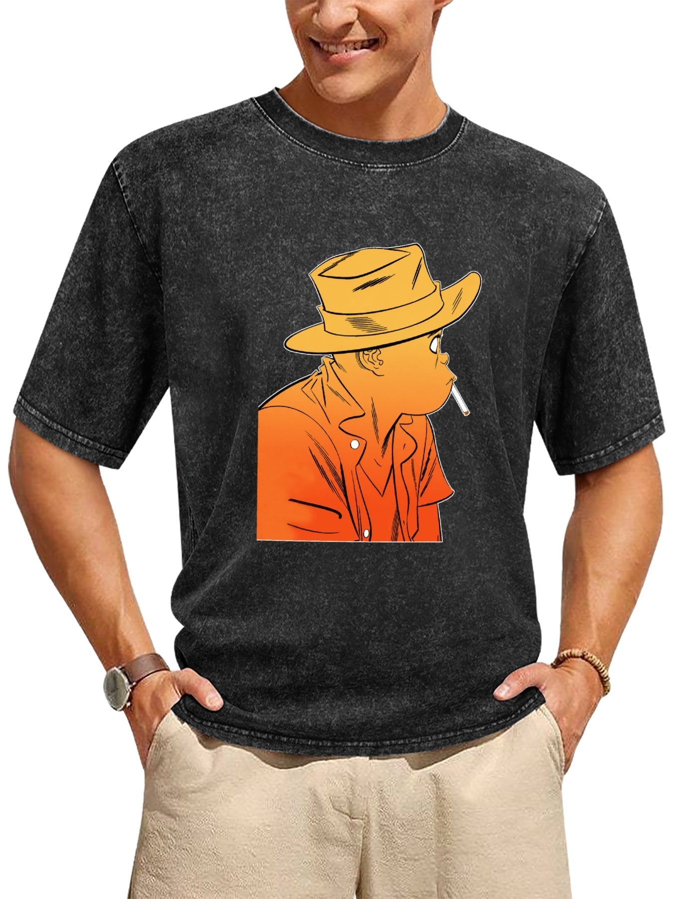 Gorillaz Orange Fedora Character Graphic T-Shirt
