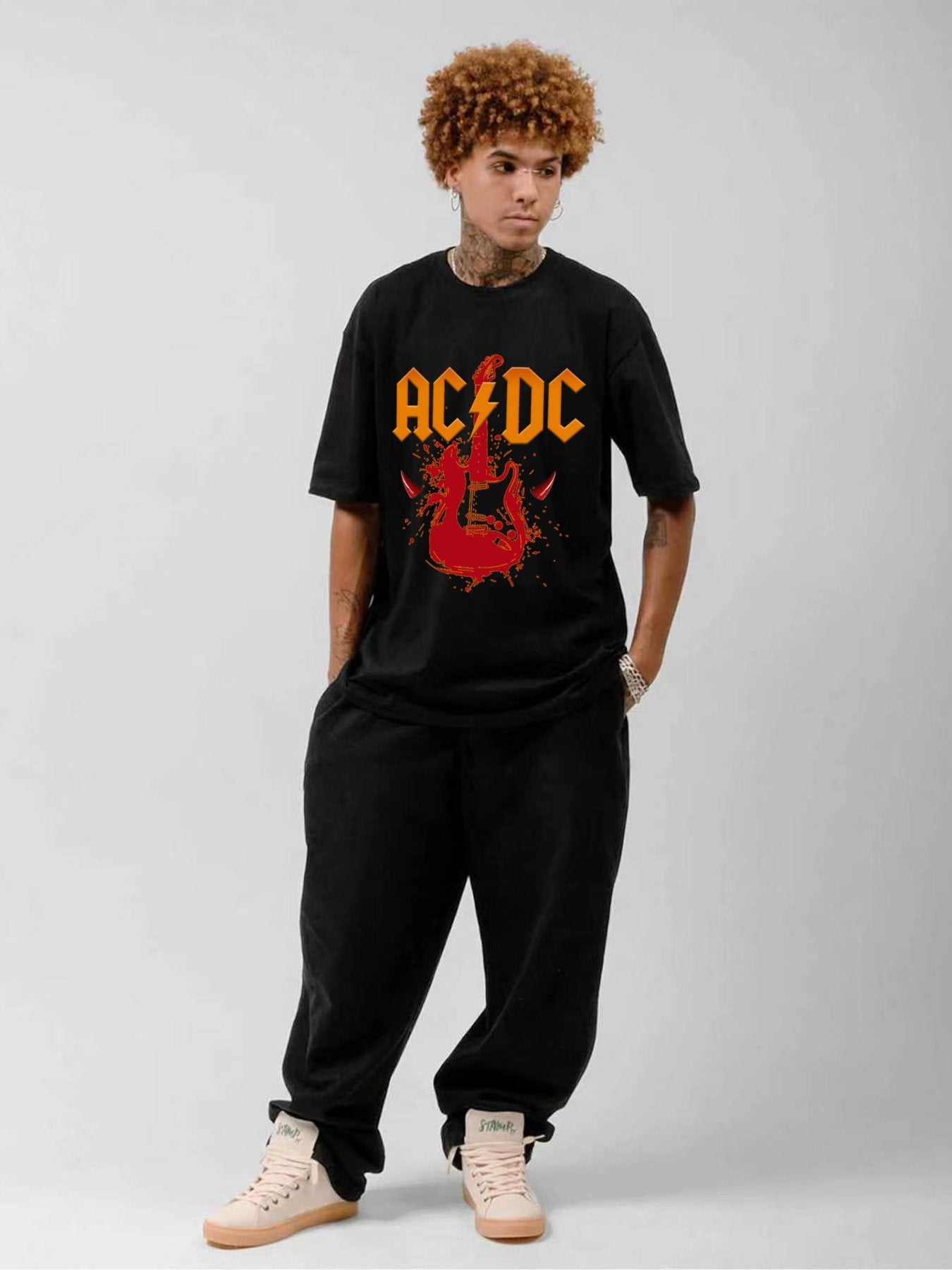 AC/DC Red Guitar Horn Graphic T-Shirt