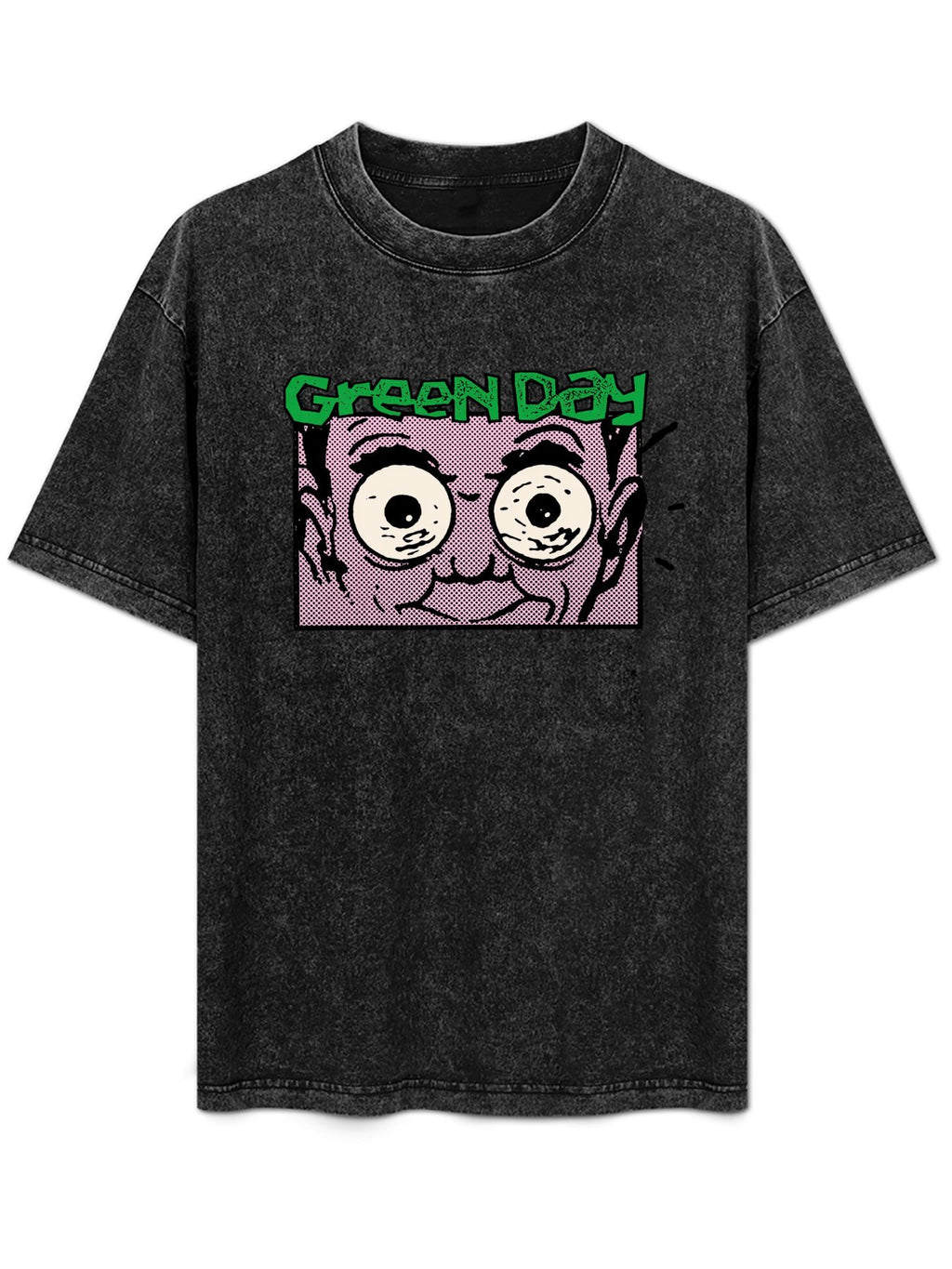 Green Day Wide-Eyed Comic Face Graphic T-Shirt