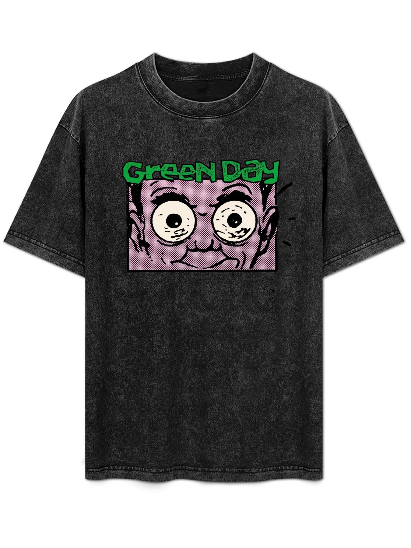 Green Day Wide-Eyed Comic Face Graphic T-Shirt