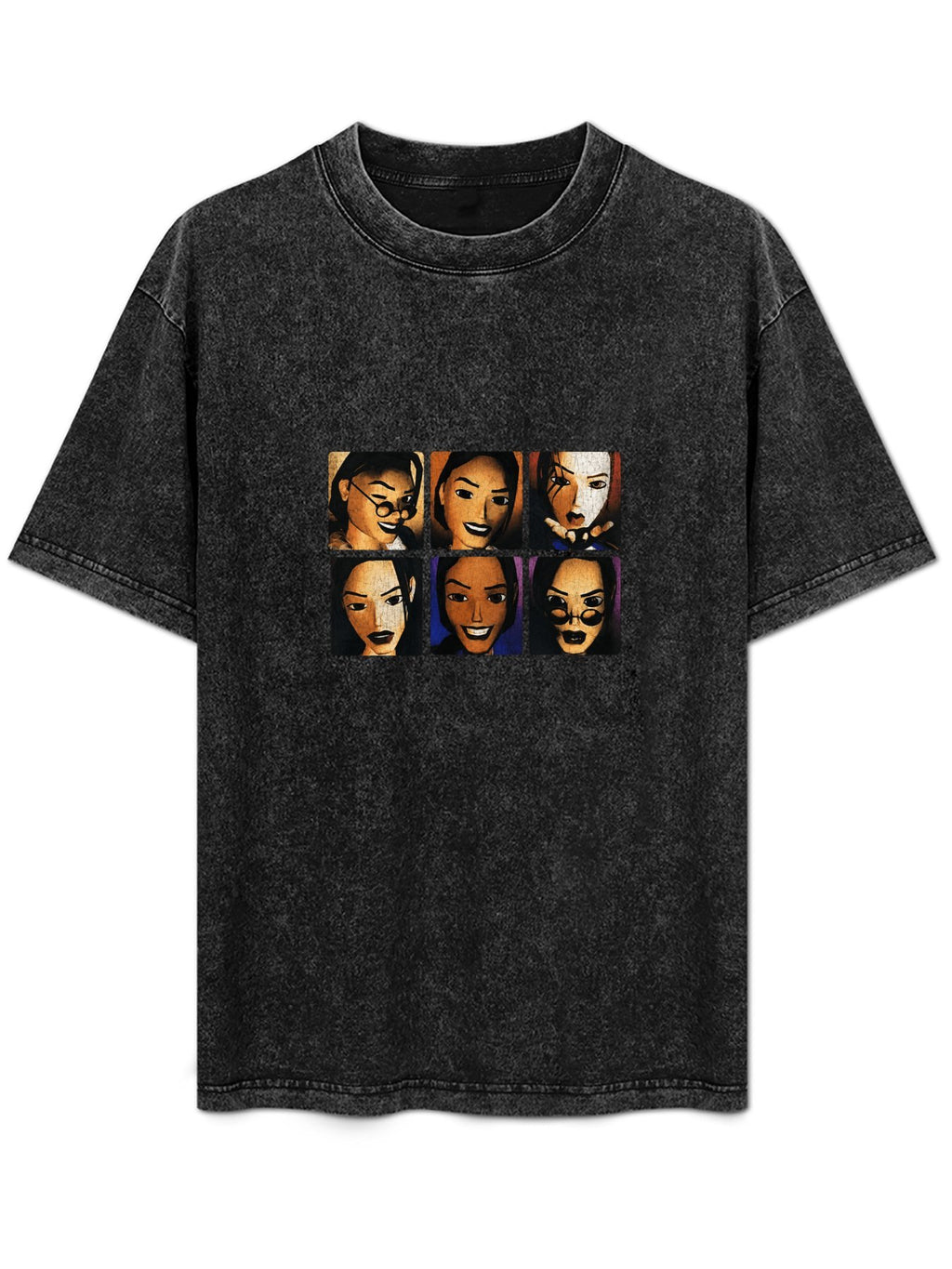 Retro Character Collage Washed Graphic T-Shirt