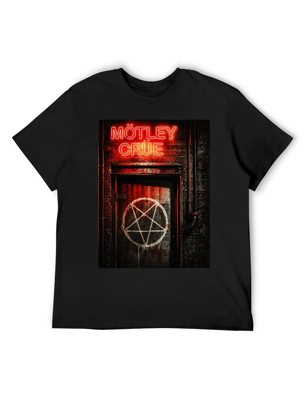 Mötley Crüe Neon Door Pentagram Graphic T-Shirt