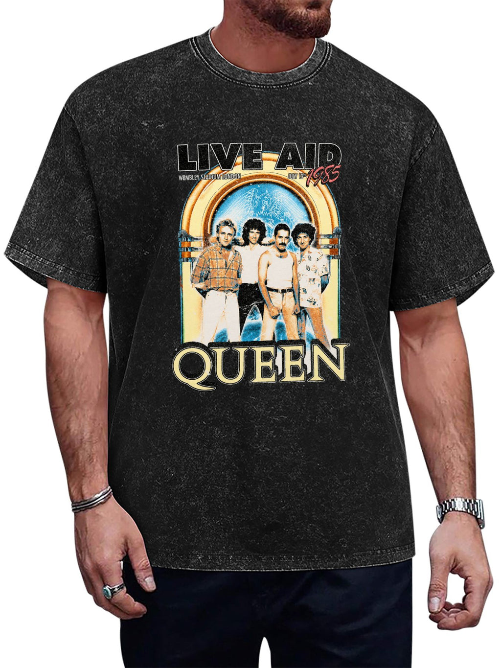 Queen Live Aid 1985 Wembley Band Portrait Graphic T-Shirt