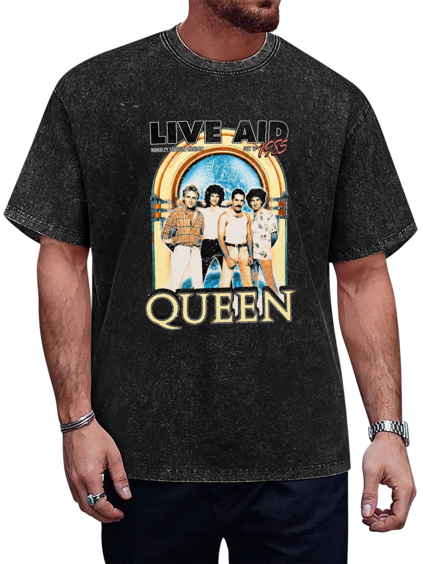 Queen Live Aid 1985 Wembley Band Portrait Graphic T-Shirt