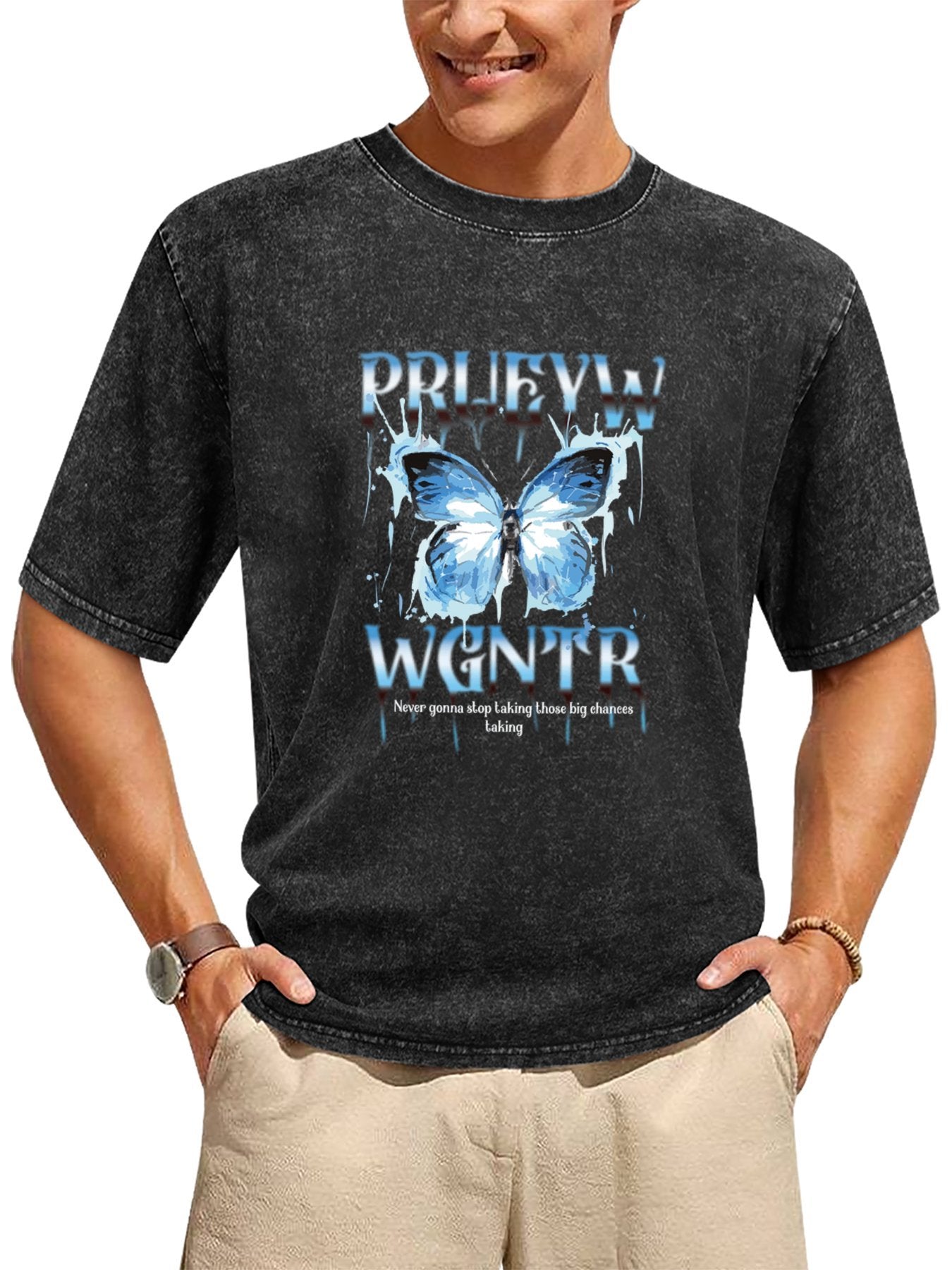 Blue Butterfly Graphic Vintage Washed T-Shirt Secondary image