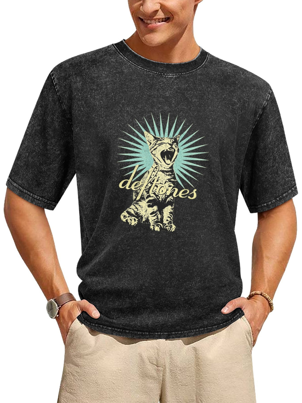 Deftones Cat Graphic Washed T-Shirt