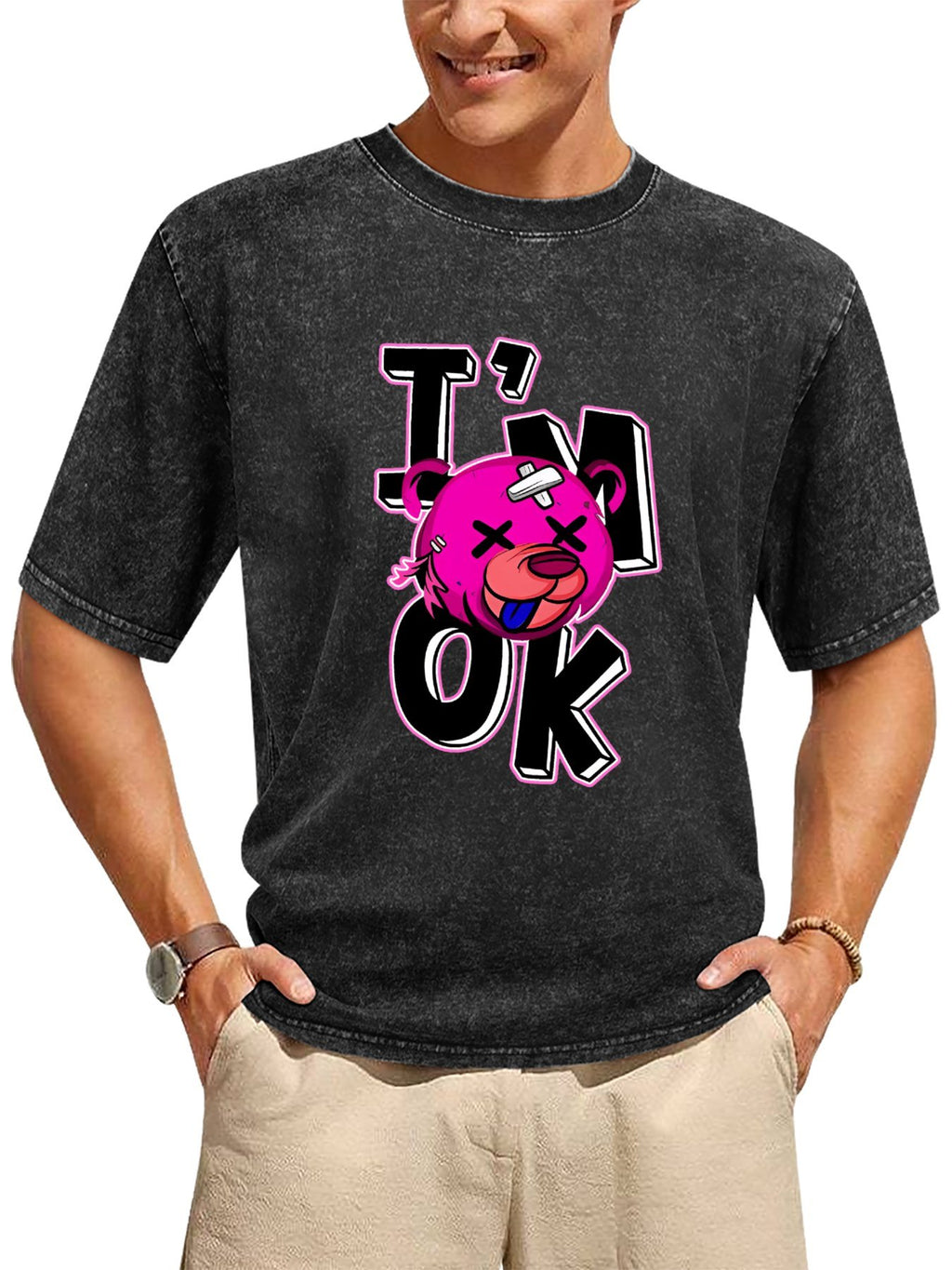 I'm OK Cartoon Bear Vintage Washed T-Shirt