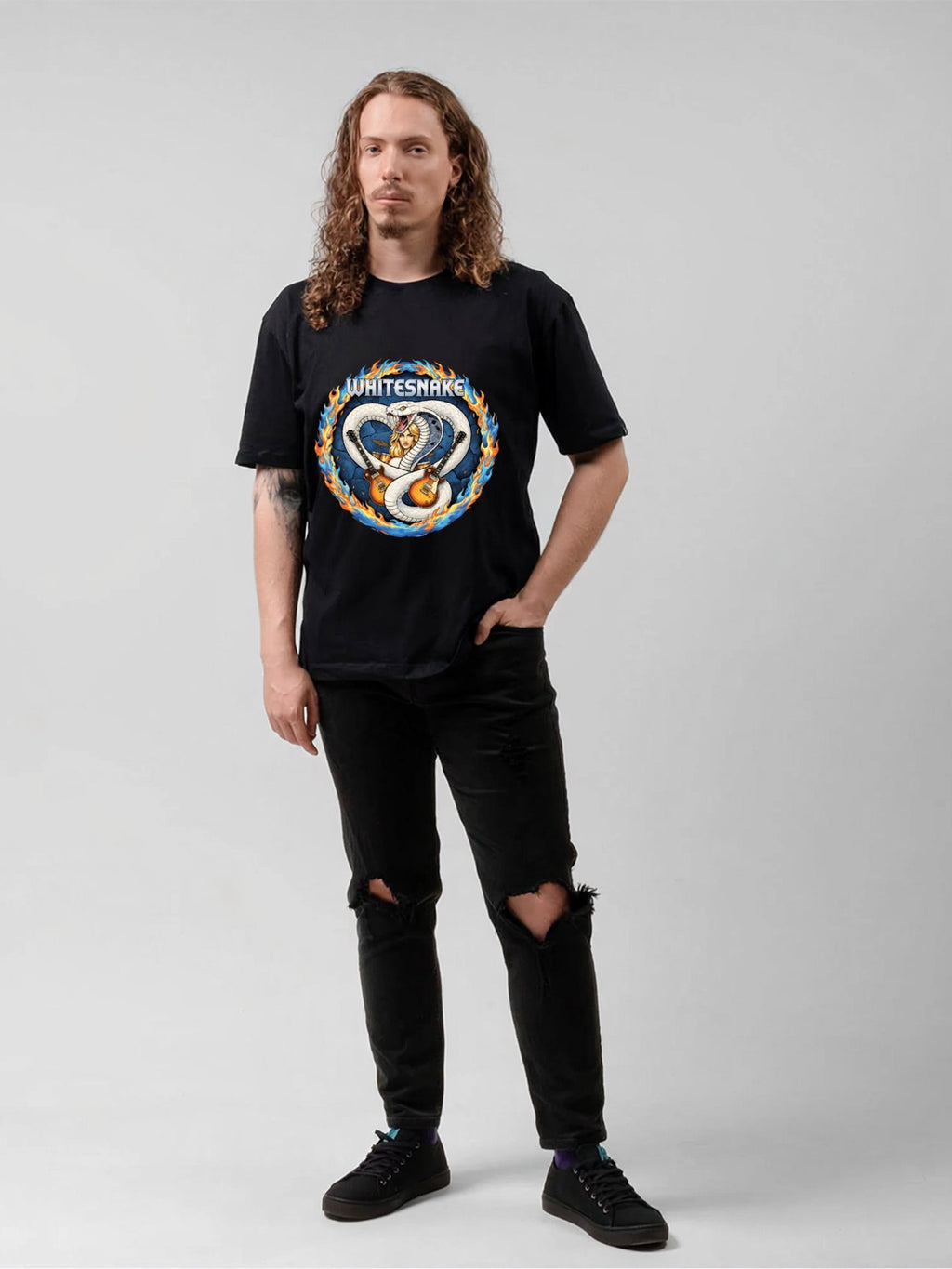 Whitesnake Cobra Guitar Flame Ring Rock T-Shirt