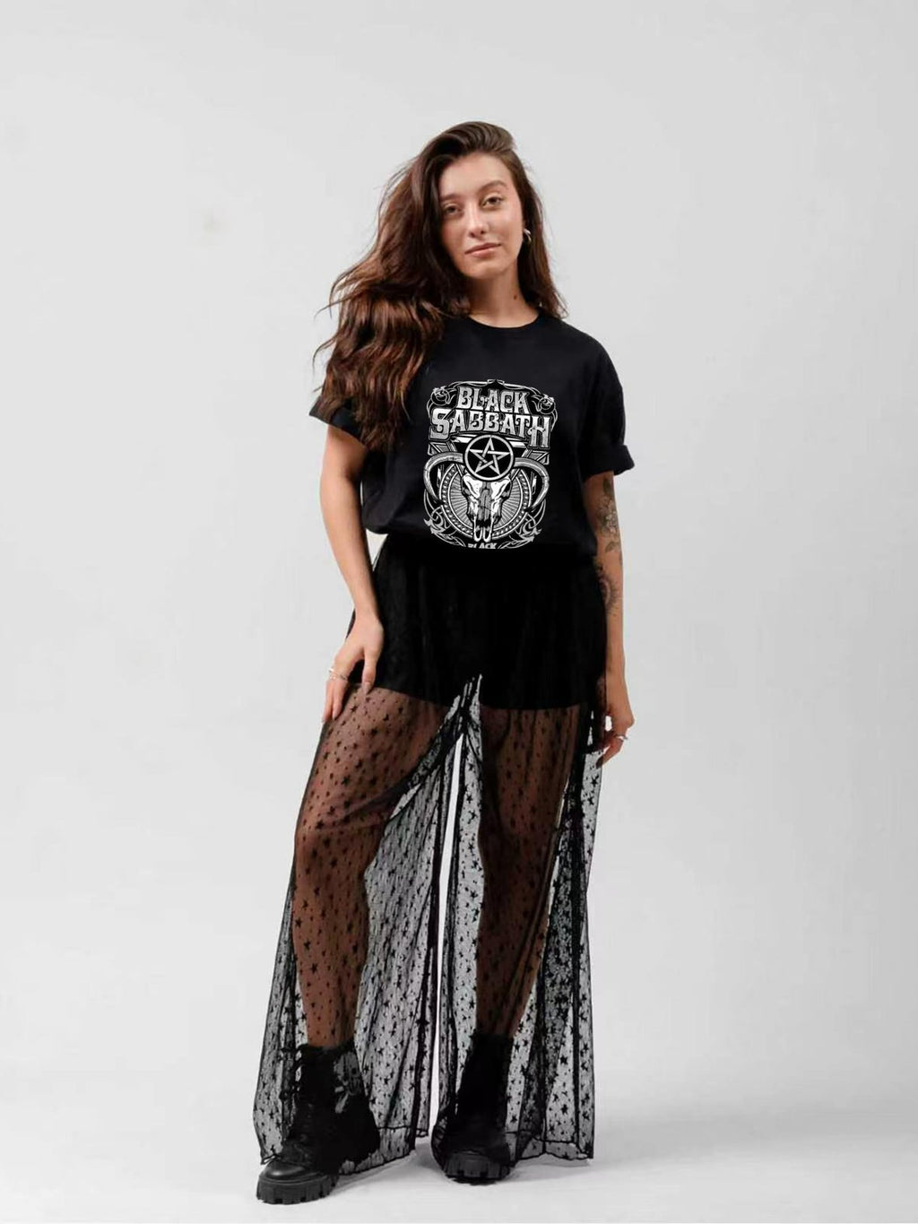 Black Sabbath Horned Skull Pentagram Gothic T-Shirt