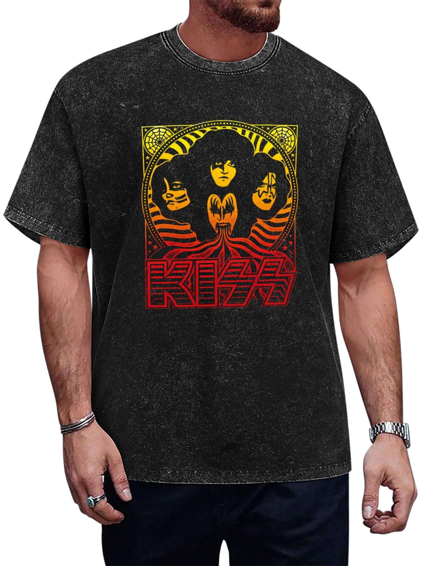 KISS Psychedelic Band Portrait Vintage Graphic T-Shirt