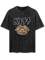 KISS Leopard Print Lips Graphic T-Shirt