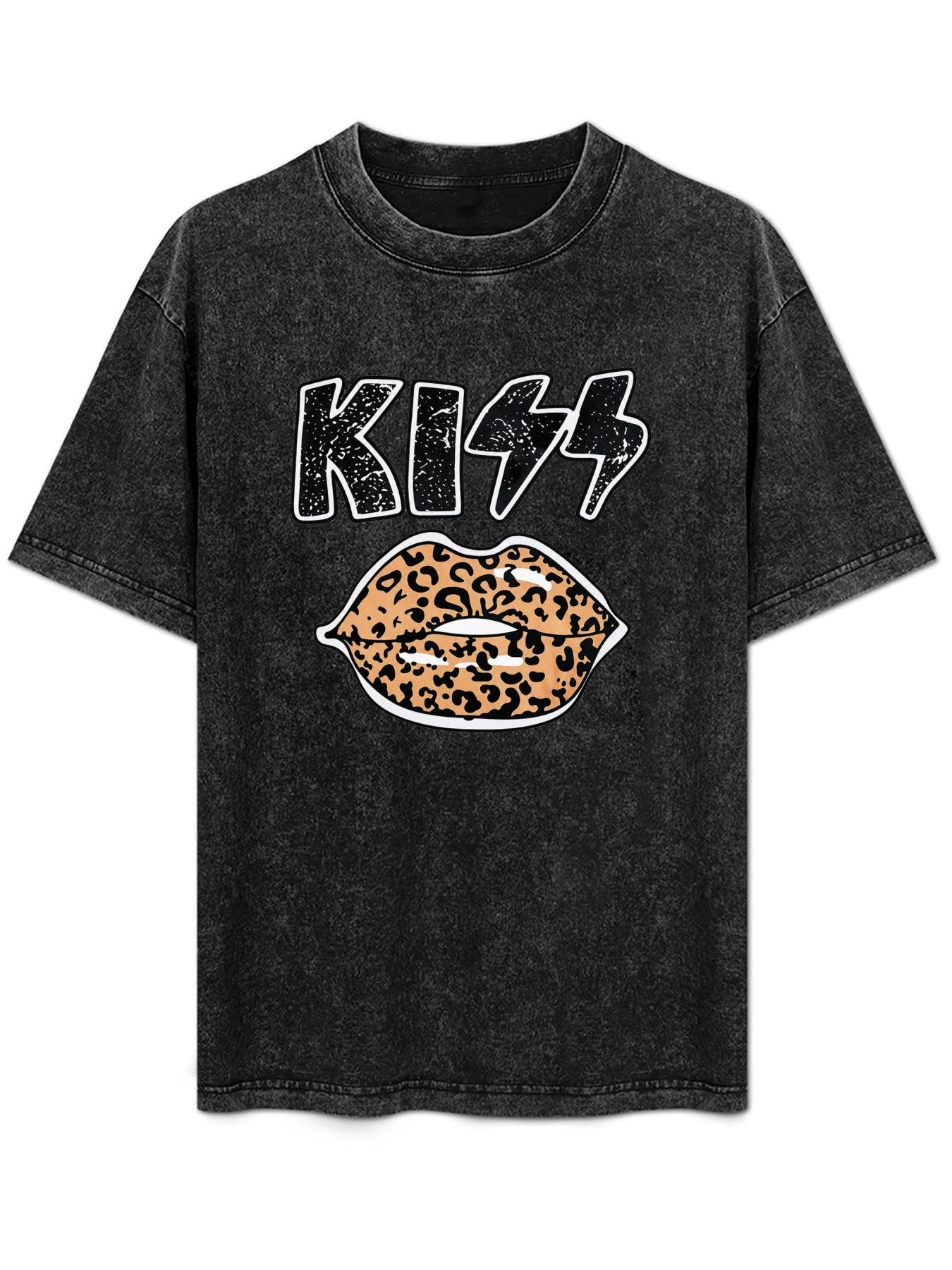 KISS Leopard Print Lips Graphic T-Shirt