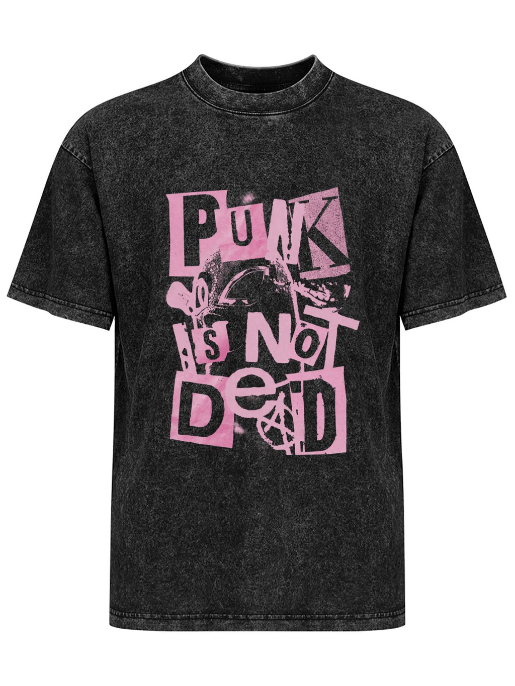 Vintage Washed Punk Is Not Dead Collage Graphic T-Shirt