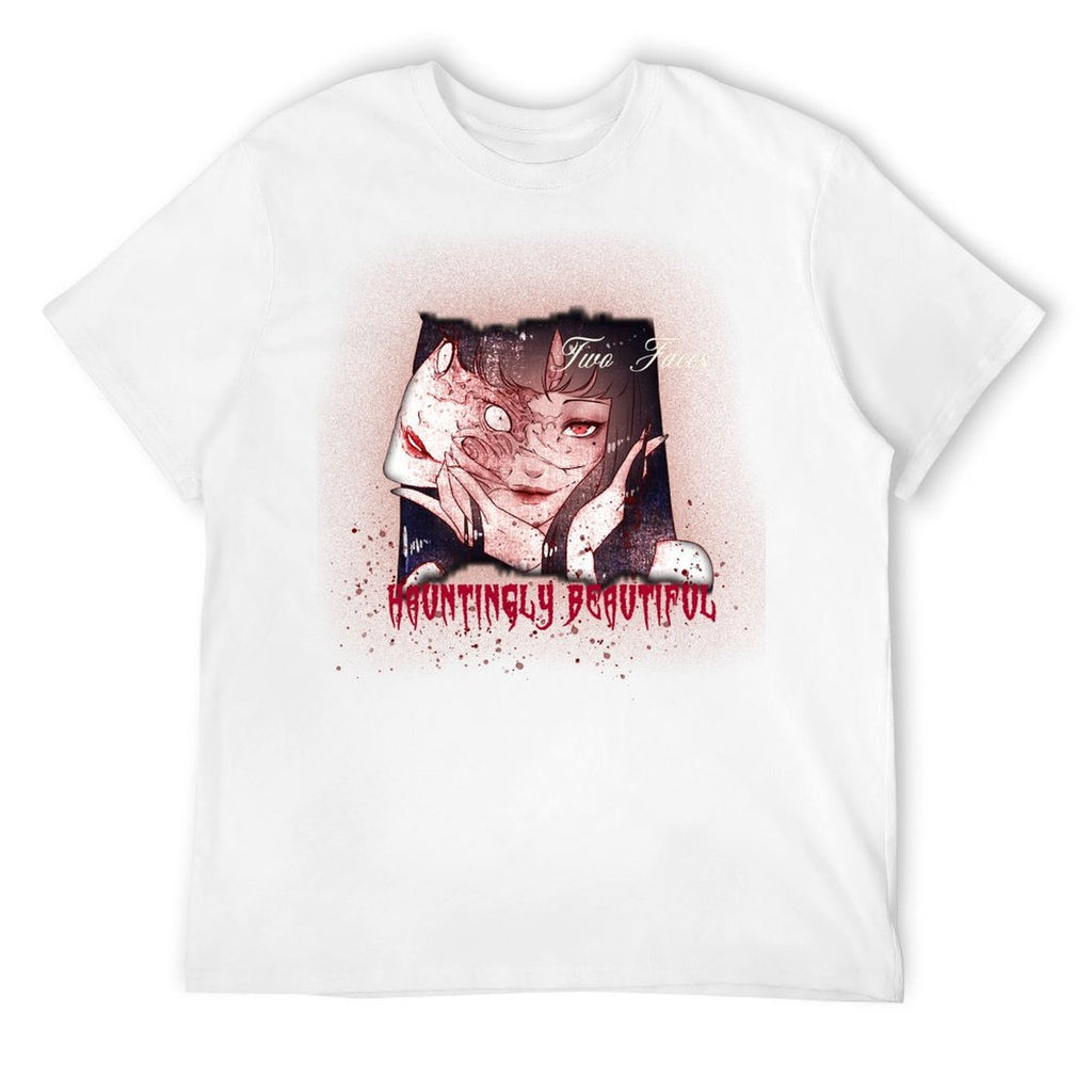 Hauntingly Beautiful Two Faces Graphic White T-Shirt