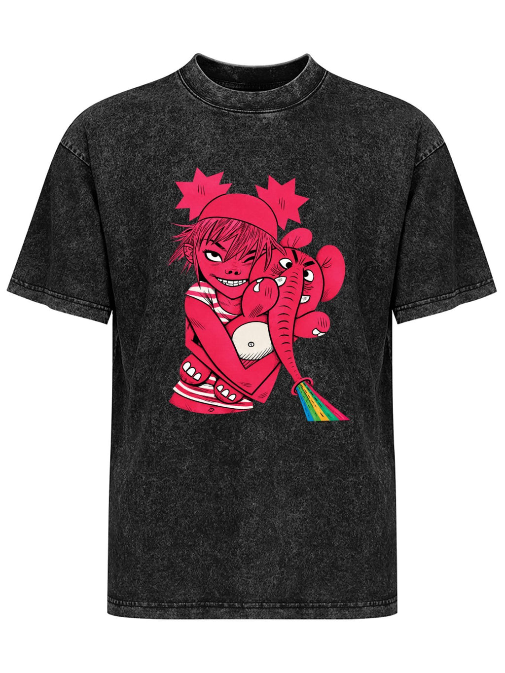 Gorillaz Pink Character and Elephant Graphic T-Shirt