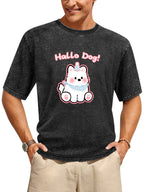 Hello Dog Cartoon Vintage Washed T-Shirt