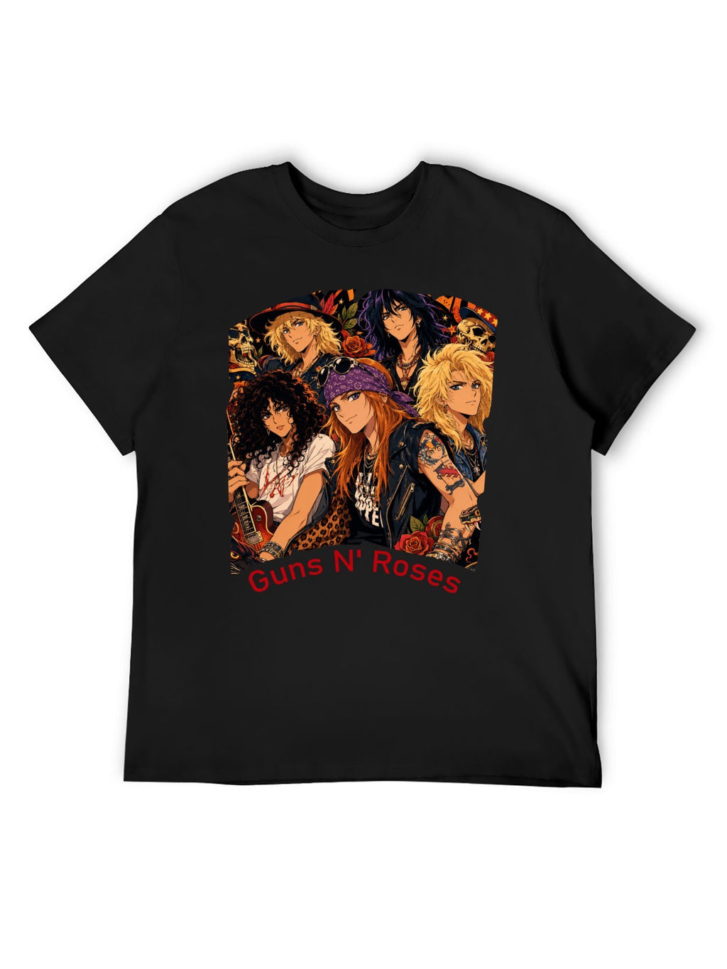 Guns N’ Roses Anime Band Portrait Graphic T-Shirt