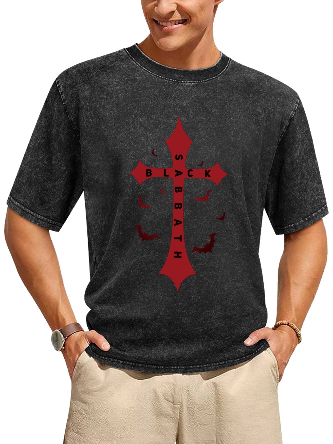 Vintage Washed Black Sabbath Cross Graphic T-Shirt