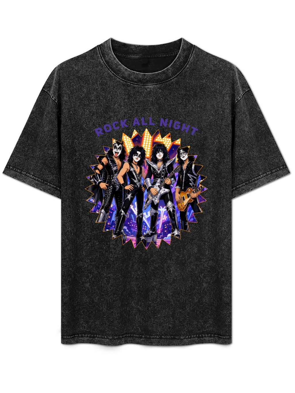 Vintage Washed Rock All Night Band Graphic T-Shirt