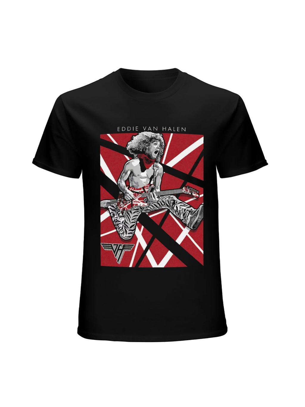 Eddie Van Halen Jumping Guitarist Red Stripe T-Shirt