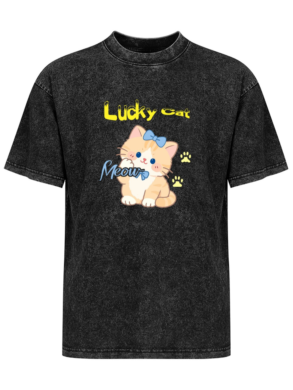 Lucky Cat Cartoon Vintage Washed T-Shirt