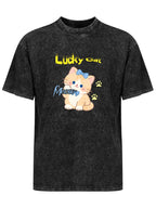 Lucky Cat Cartoon Vintage Washed T-Shirt