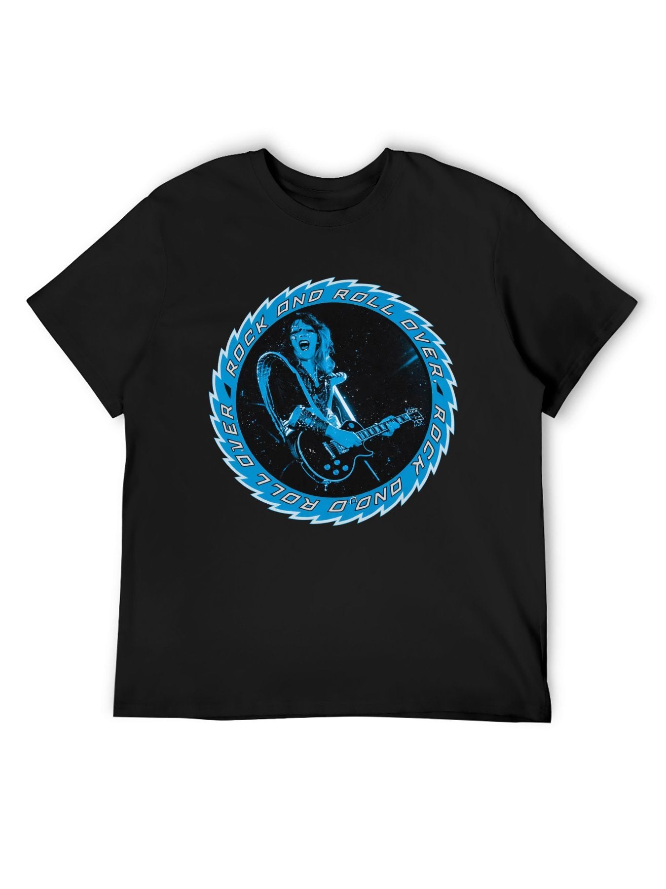 KISS Rock and Roll Over Blue Guitarist Graphic T-Shirt
