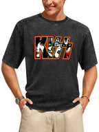 Vintage Washed KISS Band Faces Logo Graphic T-Shirt